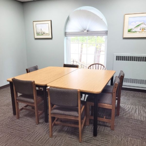 Room setup at library with table and chairs