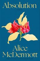 Red flower with yellow leaves on clue background, book title above and author below